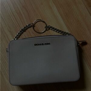 Michael Kors light gray leather bag with silver zipper